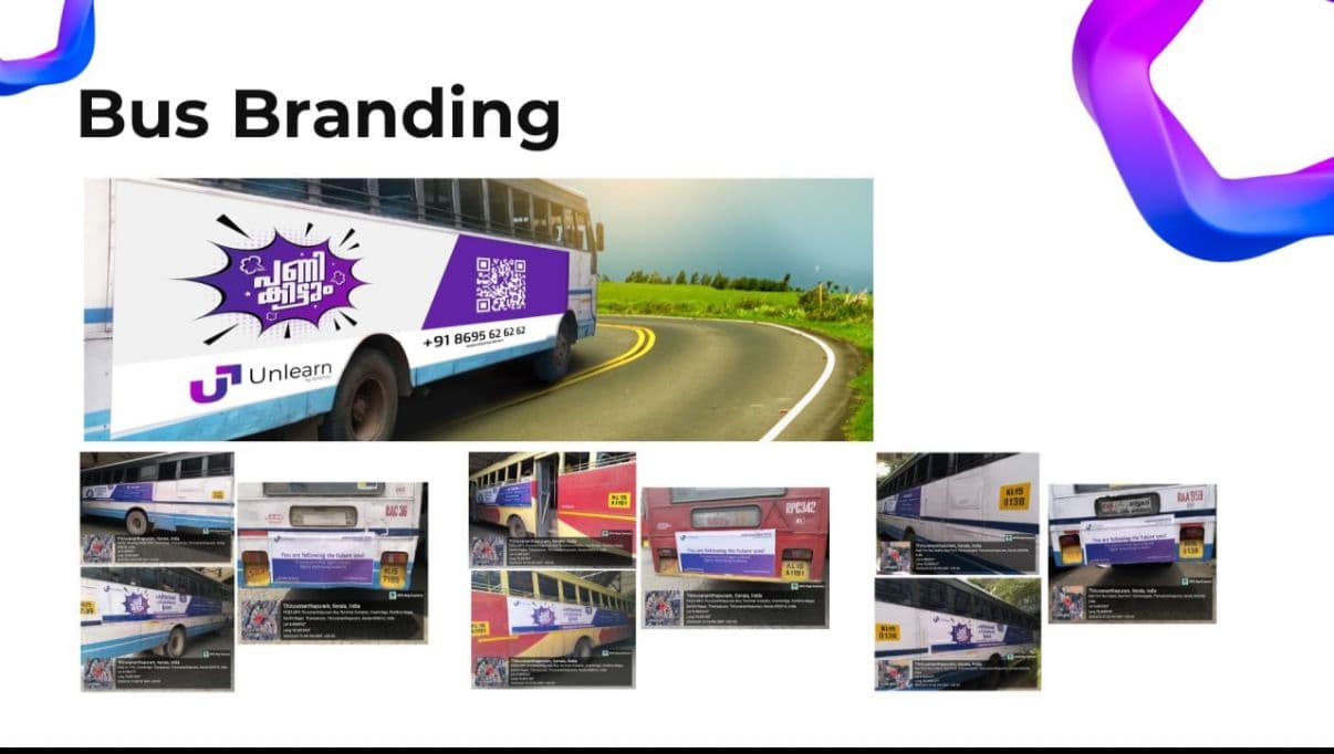 Bus branding — Pani Kittum livery on KSRTC and private buses